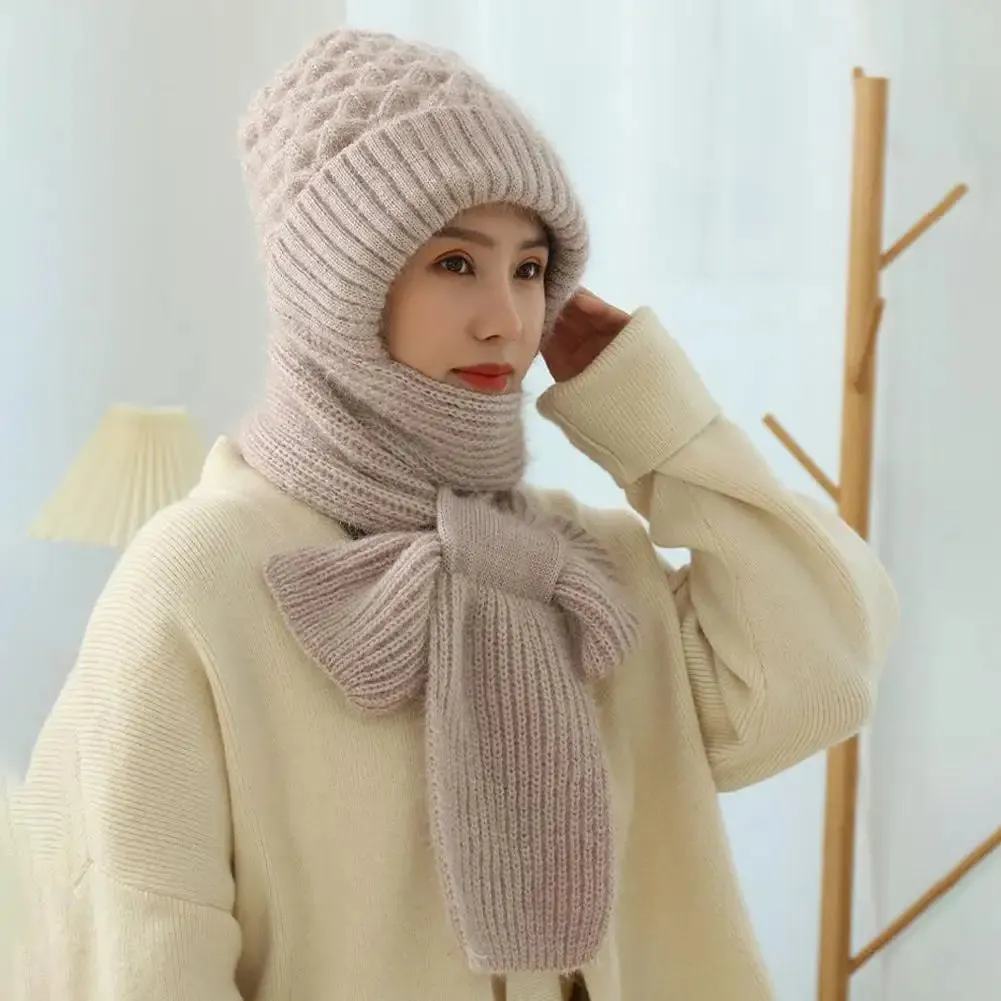 1pc Winter Knitted Skullies Hat Scarf Set Cold Proof Ear Protection Scarf Warm Girls Beanies Cycling Windproof Ladies Outdoor Caps