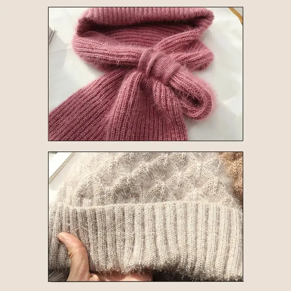 1pc Winter Knitted Skullies Hat Scarf Set Cold Proof Ear Protection Scarf Warm Girls Beanies Cycling Windproof Ladies Outdoor Caps