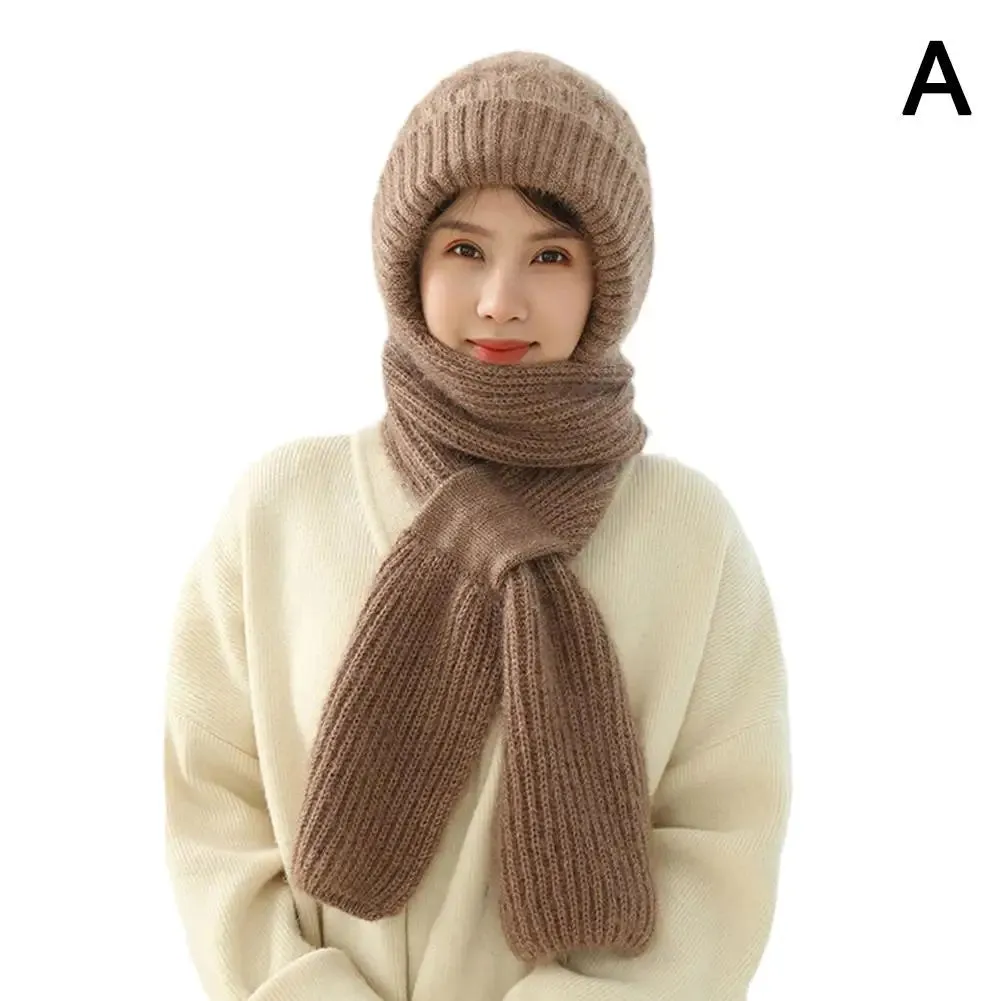 1pc Winter Knitted Skullies Hat Scarf Set Cold Proof Ear Protection Scarf Warm Girls Beanies Cycling Windproof Ladies Outdoor Caps