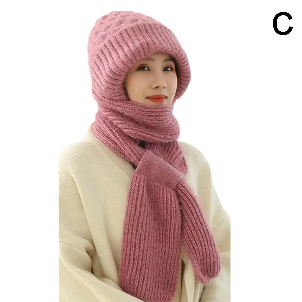 1pc Winter Knitted Skullies Hat Scarf Set Cold Proof Ear Protection Scarf Warm Girls Beanies Cycling Windproof Ladies Outdoor Caps