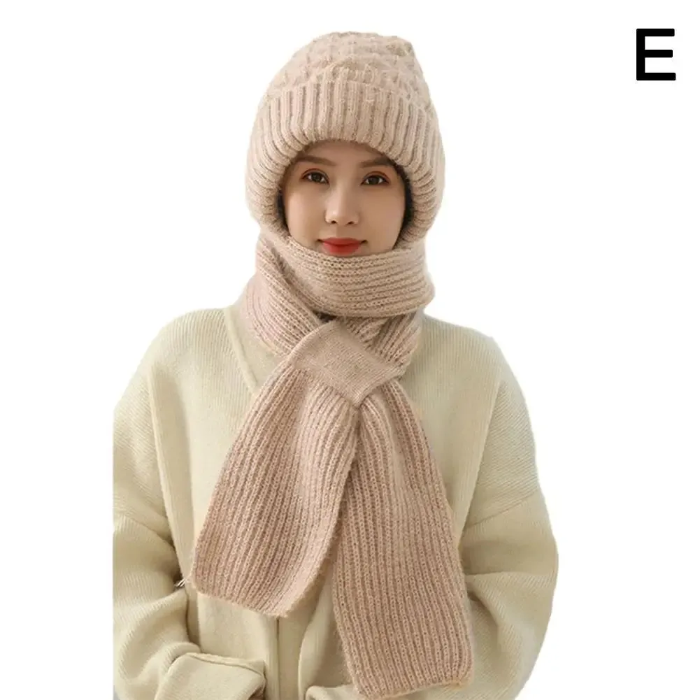 1pc Winter Knitted Skullies Hat Scarf Set Cold Proof Ear Protection Scarf Warm Girls Beanies Cycling Windproof Ladies Outdoor Caps