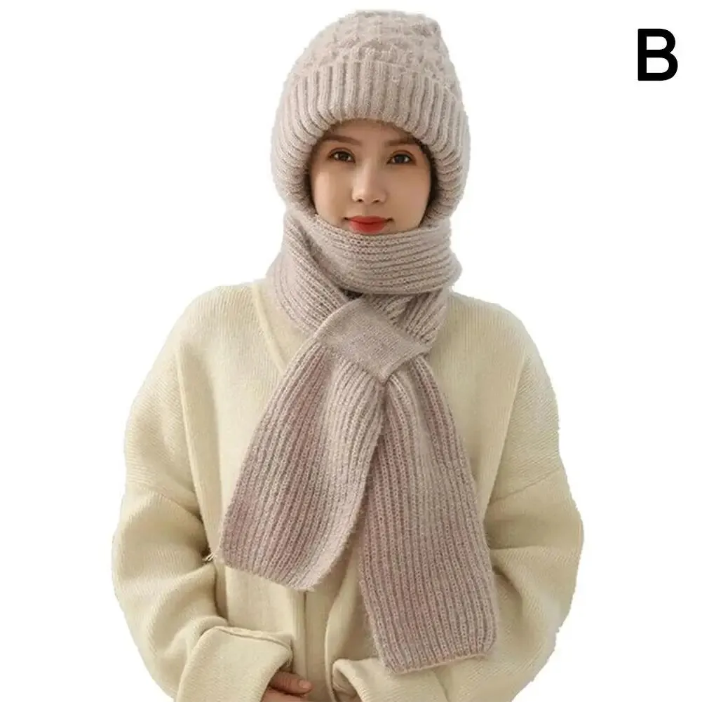 1pc Winter Knitted Skullies Hat Scarf Set Cold Proof Ear Protection Scarf Warm Girls Beanies Cycling Windproof Ladies Outdoor Caps