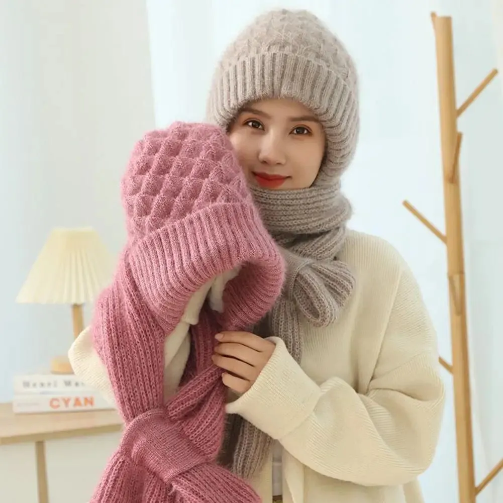 1pc Winter Knitted Skullies Hat Scarf Set Cold Proof Ear Protection Scarf Warm Girls Beanies Cycling Windproof Ladies Outdoor Caps