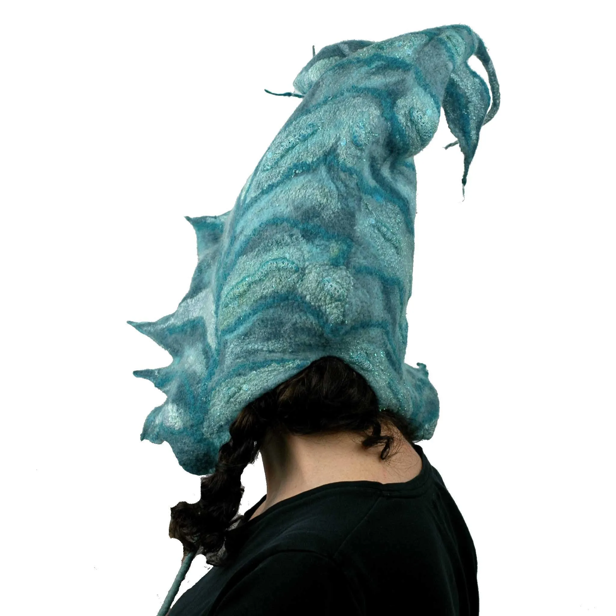 ~Adopted~ Teal Green Felted Leaf Hood with Ties