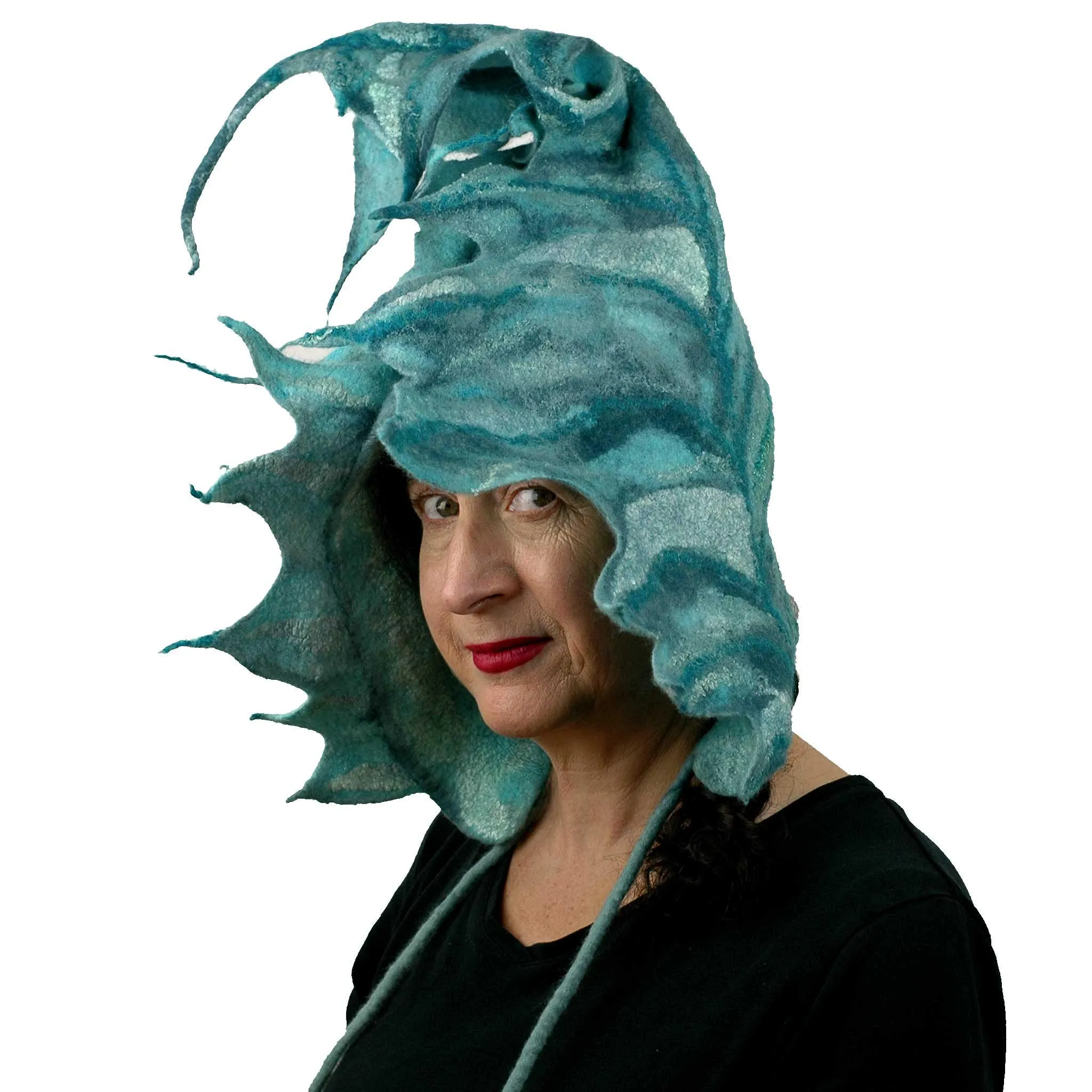 ~Adopted~ Teal Green Felted Leaf Hood with Ties