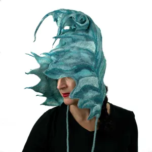 ~Adopted~ Teal Green Felted Leaf Hood with Ties