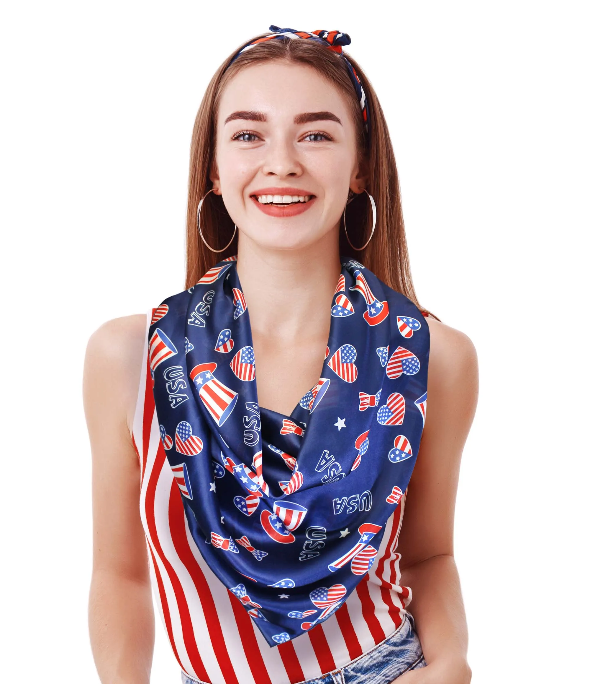 [BUY IN BULK] LIGHTWEIGHT USA FLAG THEMED SQUARE SCARF 35" X 35" -USA Hats