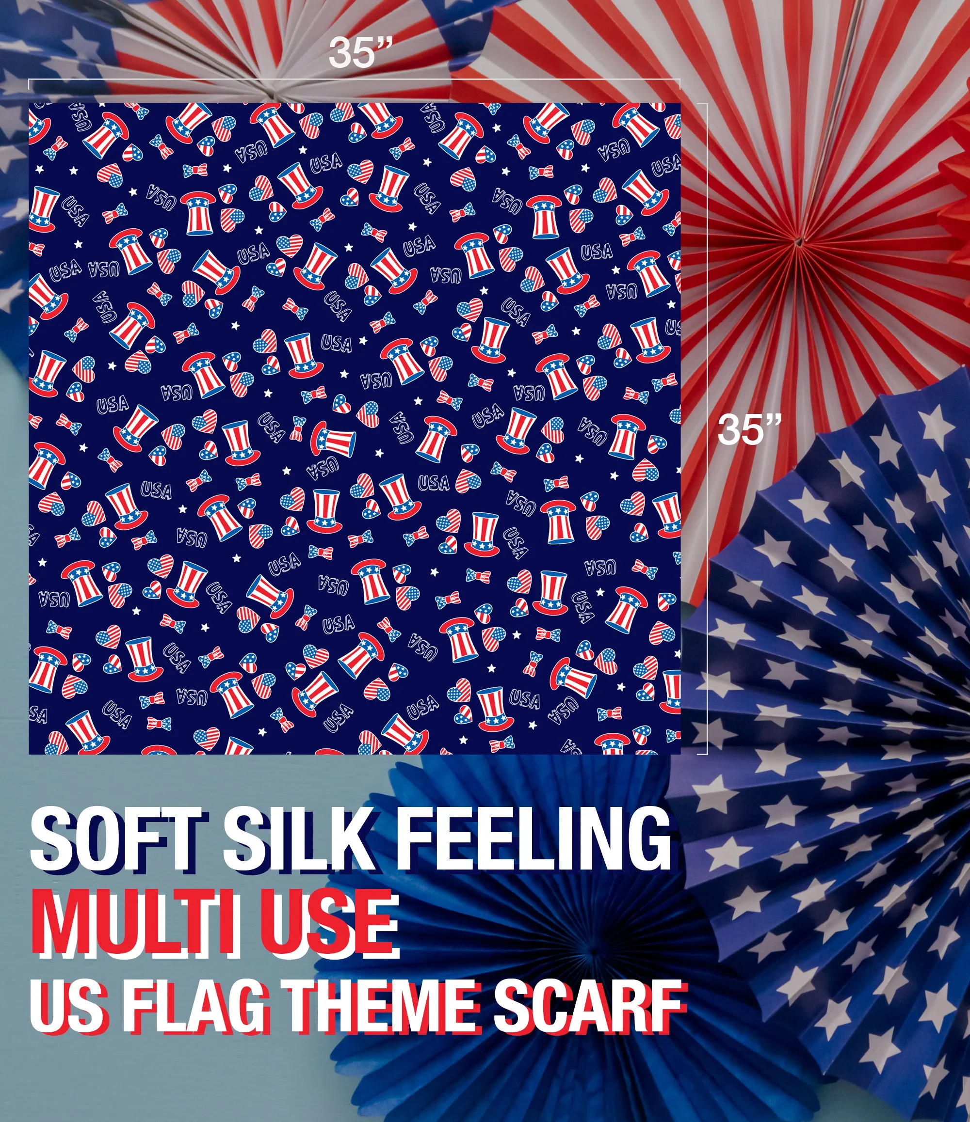[BUY IN BULK] LIGHTWEIGHT USA FLAG THEMED SQUARE SCARF 35" X 35" -USA Hats