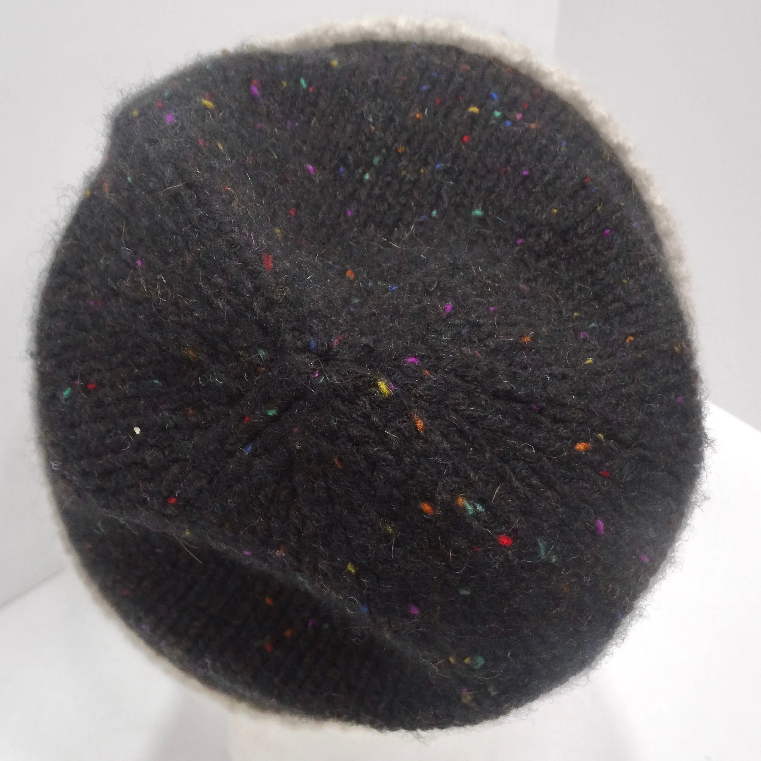 Chanel CC Black Rainbow Specks Cashmere Beanie Hat