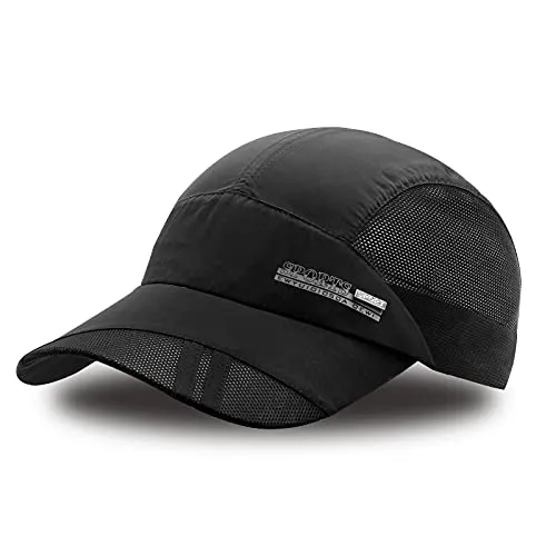 FSFTTRAD Hat for Men Woman Sports Cap Sun Hat Quick Drying Soft Polyester Fiber Adjustable for Unisex (Adjustable 52-60 cm) (Black)