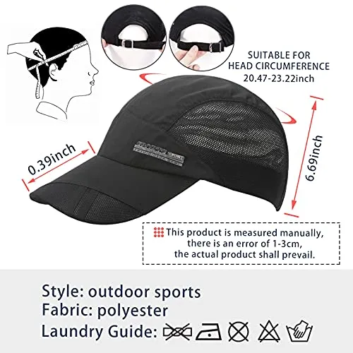 FSFTTRAD Hat for Men Woman Sports Cap Sun Hat Quick Drying Soft Polyester Fiber Adjustable for Unisex (Adjustable 52-60 cm) (Black)