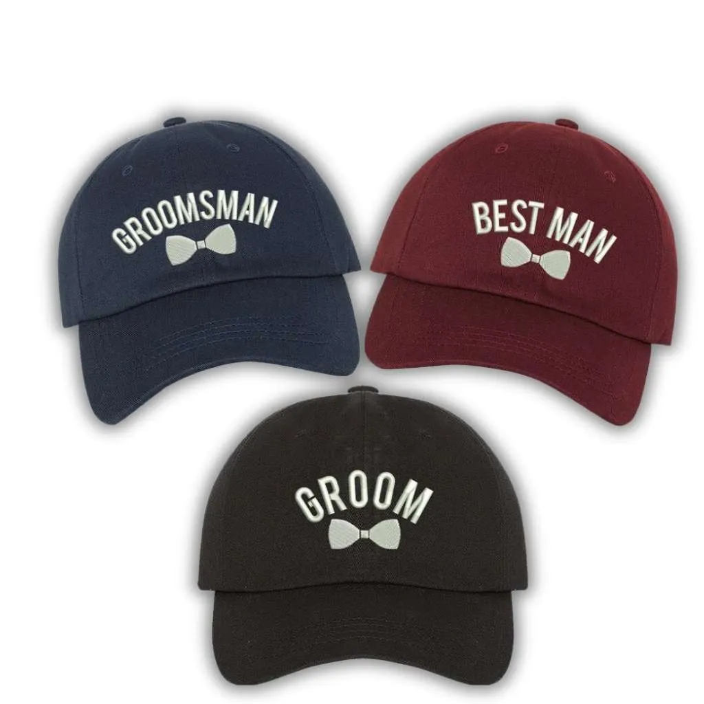 Groomsman With Bow Embroidered Baseball Hat