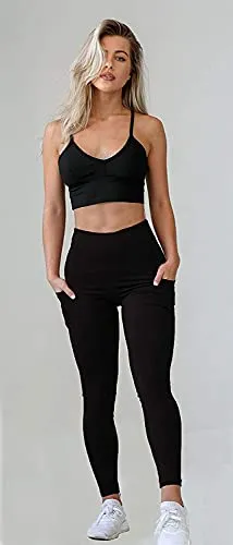 MONKDEER Side Pocket Gym wear Leggings Ankle Length Workout Pants with Phone Pockets | Stretchable Tights | Mid Waist Sports Fitness Yoga Track Pants for Girls & Women(WT-08BLACK26)