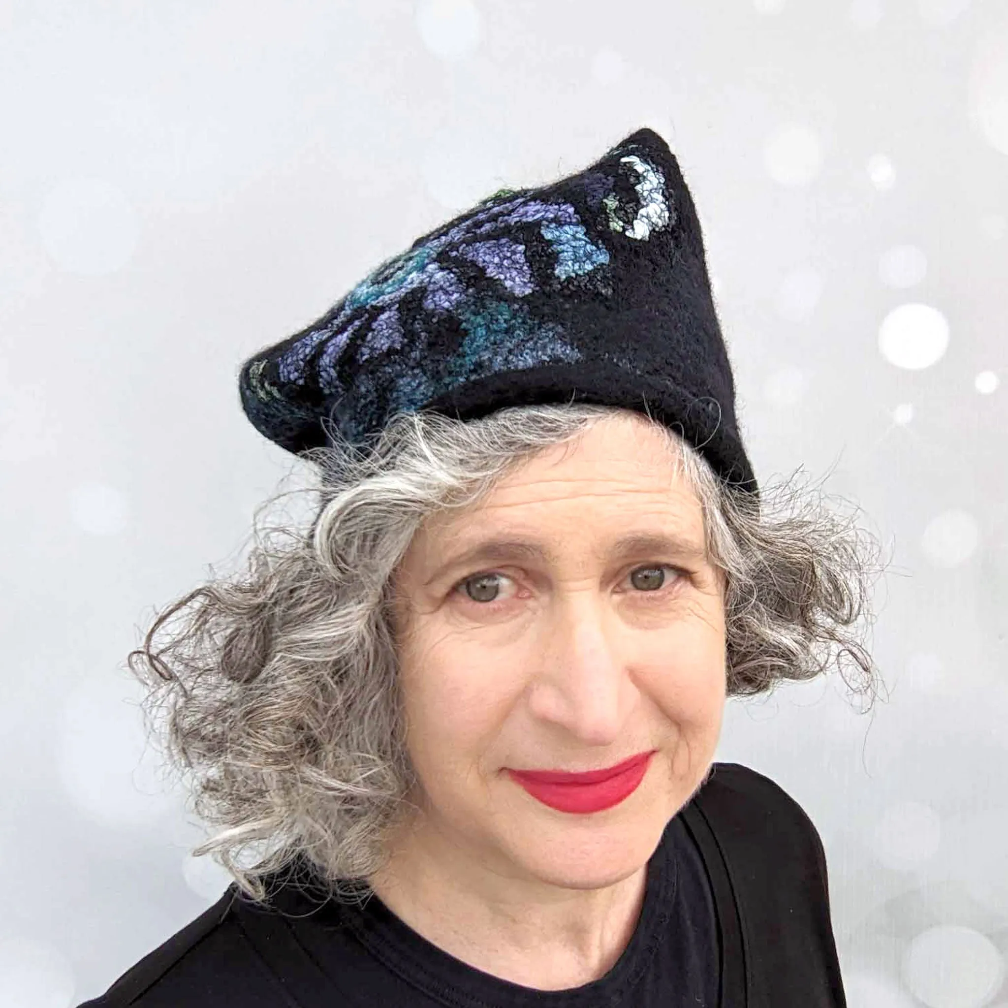 Nunofelted Beanie Cap in Black Merino Wool - MEDIUM