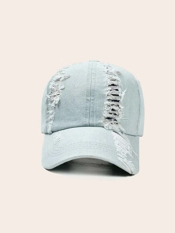 Ripped Hem Baseball Cap - Light Blue