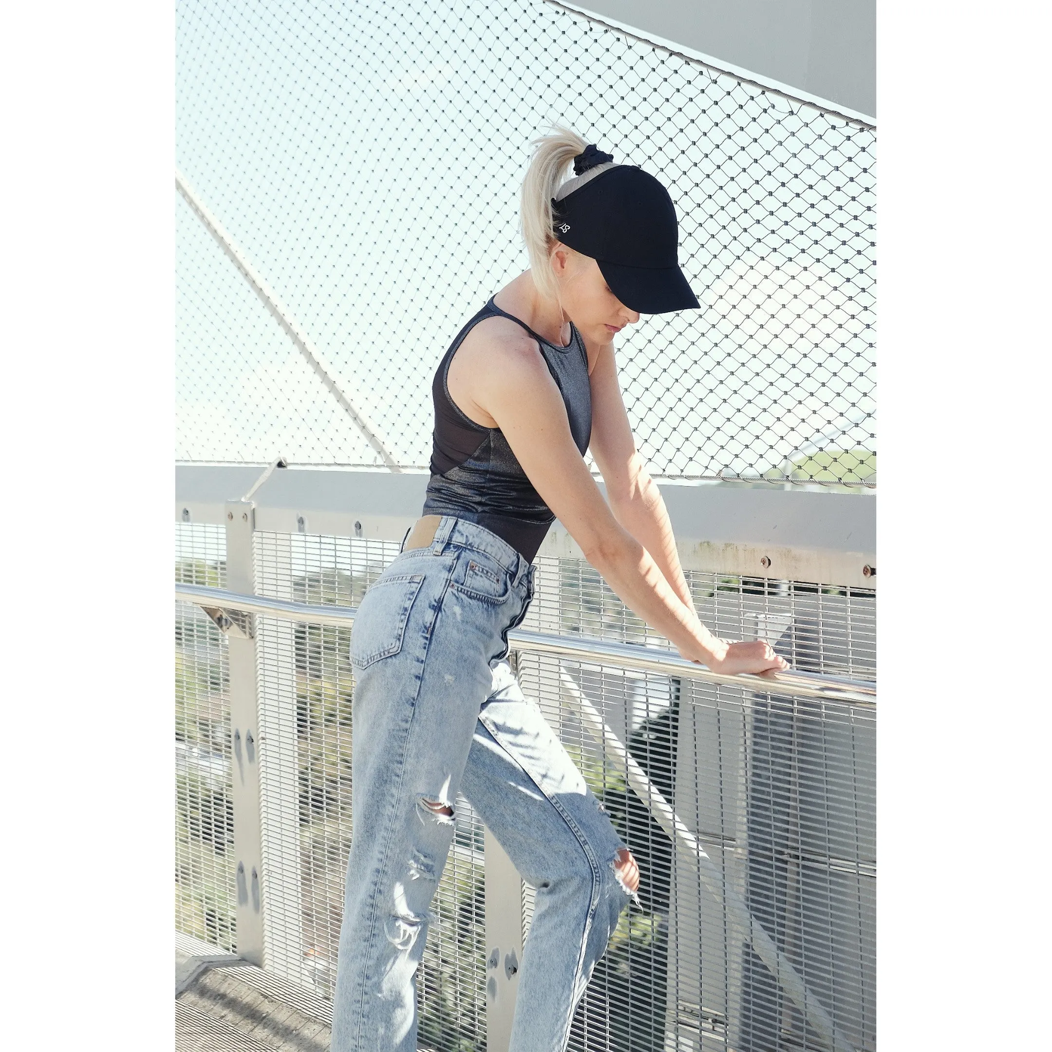 Silk-lined Baseball Cap With Open Back For Curly Hairs & Pony Tails - Cowboy Blue