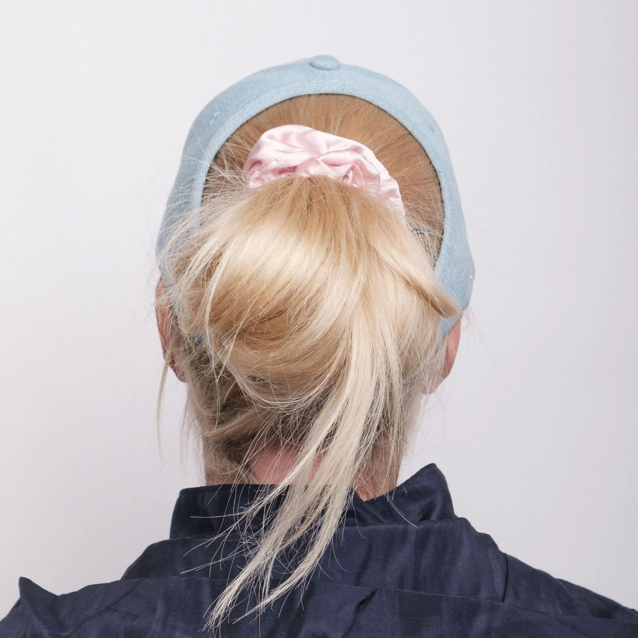 Silk-lined Baseball Cap With Open Back For Curly Hairs & Pony Tails - Cowboy Blue