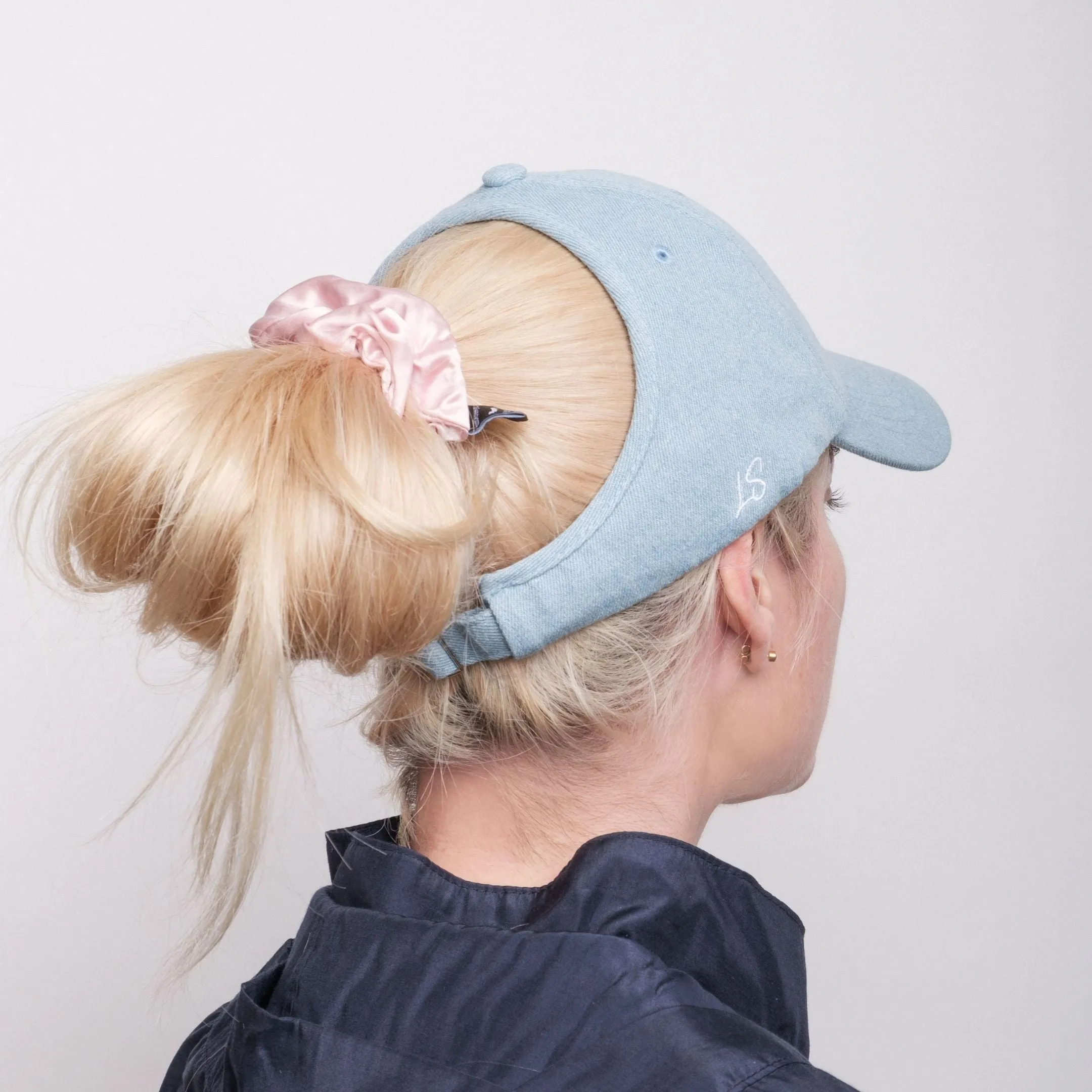 Silk-lined Baseball Cap With Open Back For Curly Hairs & Pony Tails - Cowboy Blue