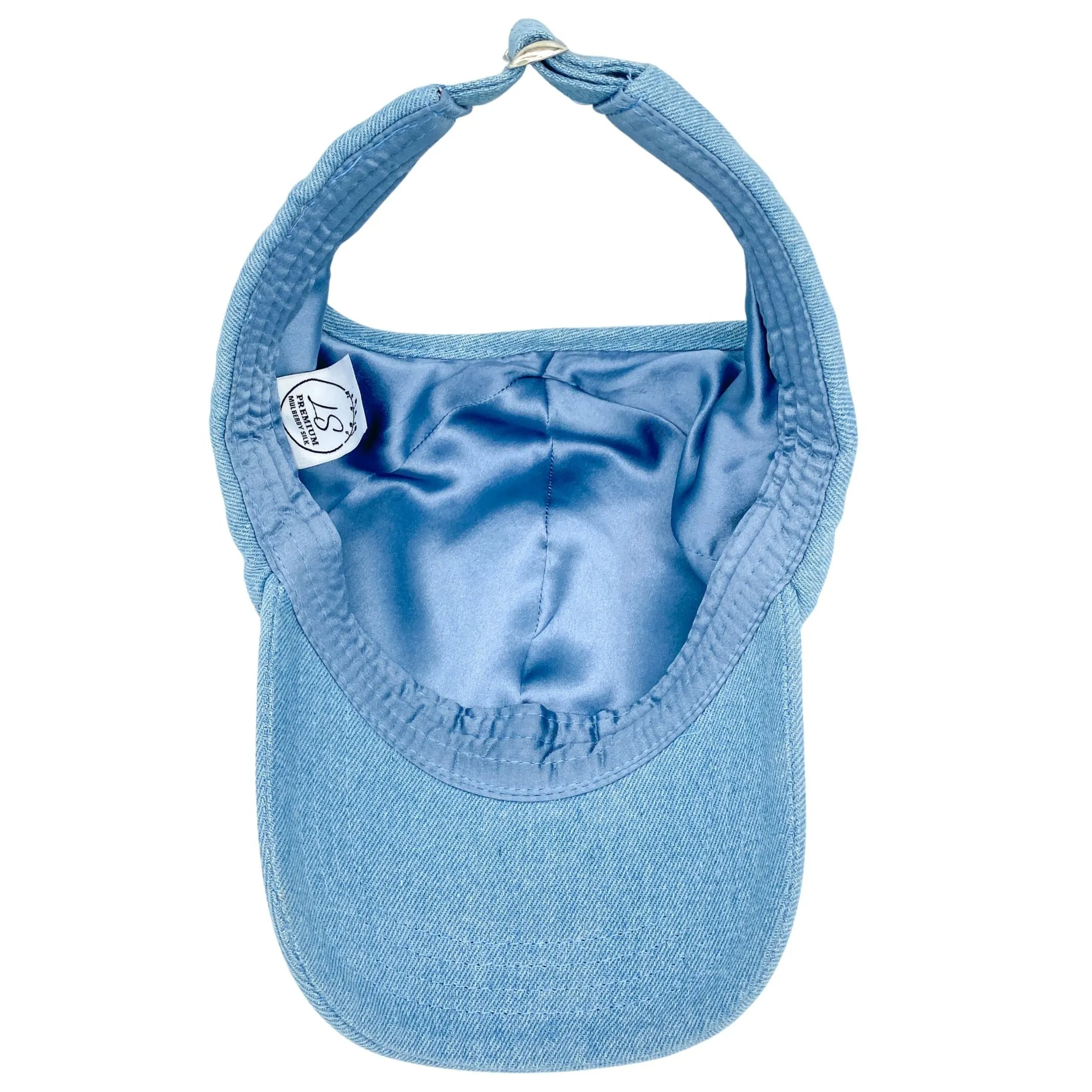 Silk-lined Baseball Cap With Open Back For Curly Hairs & Pony Tails - Cowboy Blue